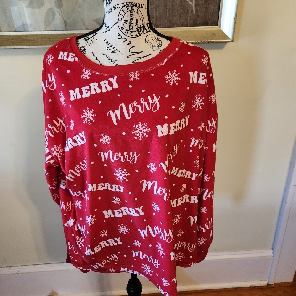 Holiday Time Red Merry Pajama Top